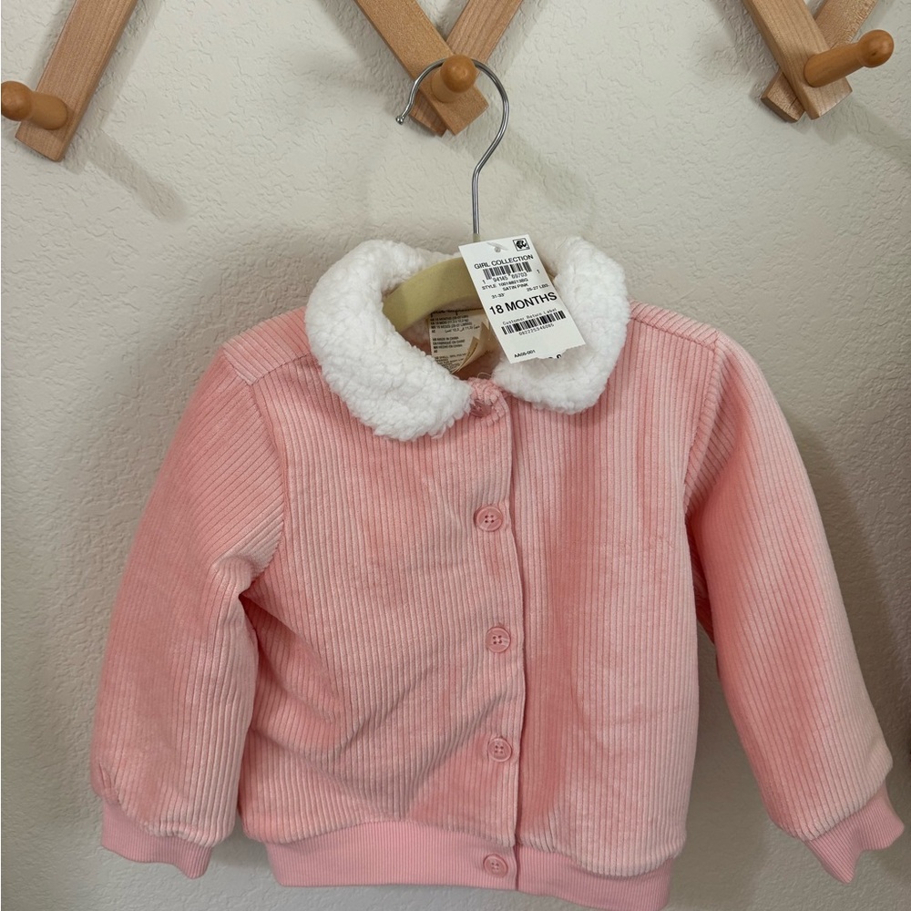 First Impressions Pink Corduroy Jacket with White Collar